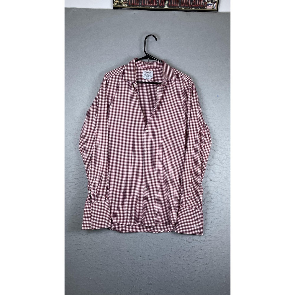 T.M. Lewin Dress Shirt Mens 16.5 34/35 Red Gingham Slim Fit Cotton Long Sleeve